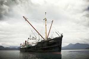 The M. V. Uchuck III is a converted WW2 Minesweeper that can carry up to 70 tons of freight and passengers on her route through Nootka Sound, Esperanza Inlet and Kyuquot Sound; dropping off supplies along her route.